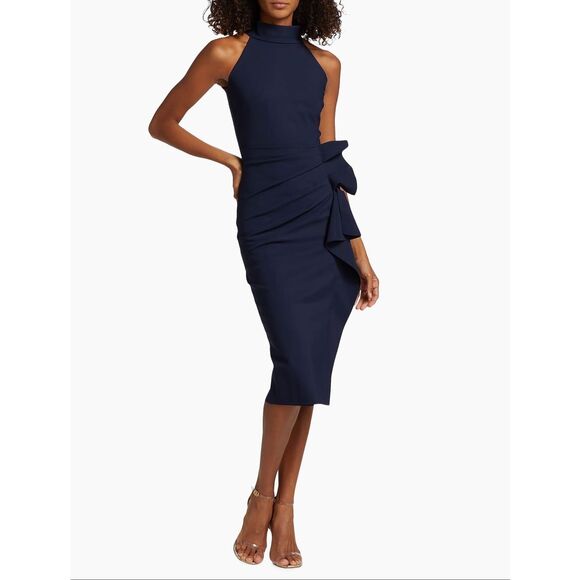 Chiara Boni Dresses & Skirts - Chiara Boni La Petite Robe Halter Ruffle Midi Dress in Blue Notte US 2 $695